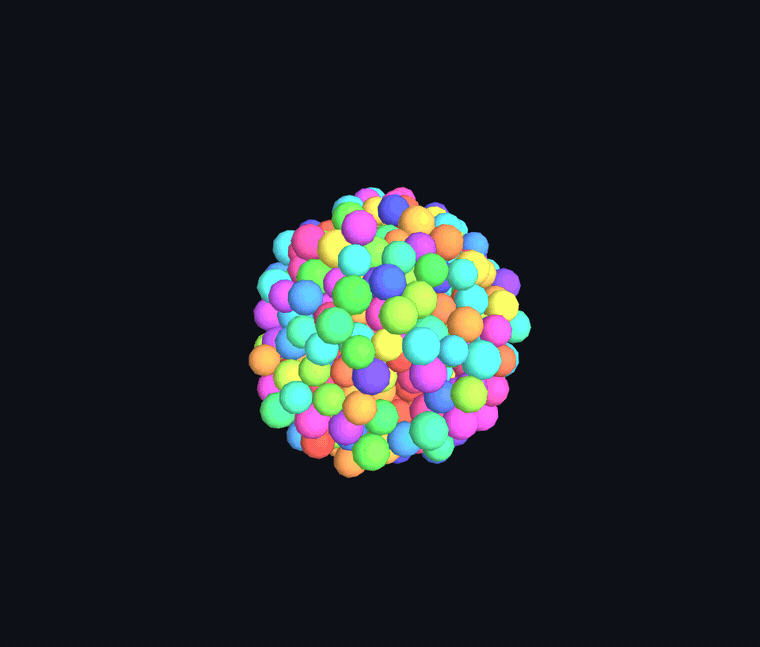 ▶ turntable — the CBM-assembled dense spheroid, handed to DCM (N=400)