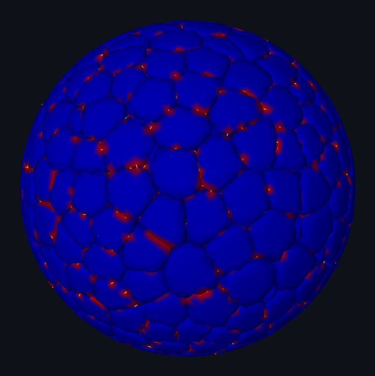 DCM N=2000 confluent spheroid — junction density